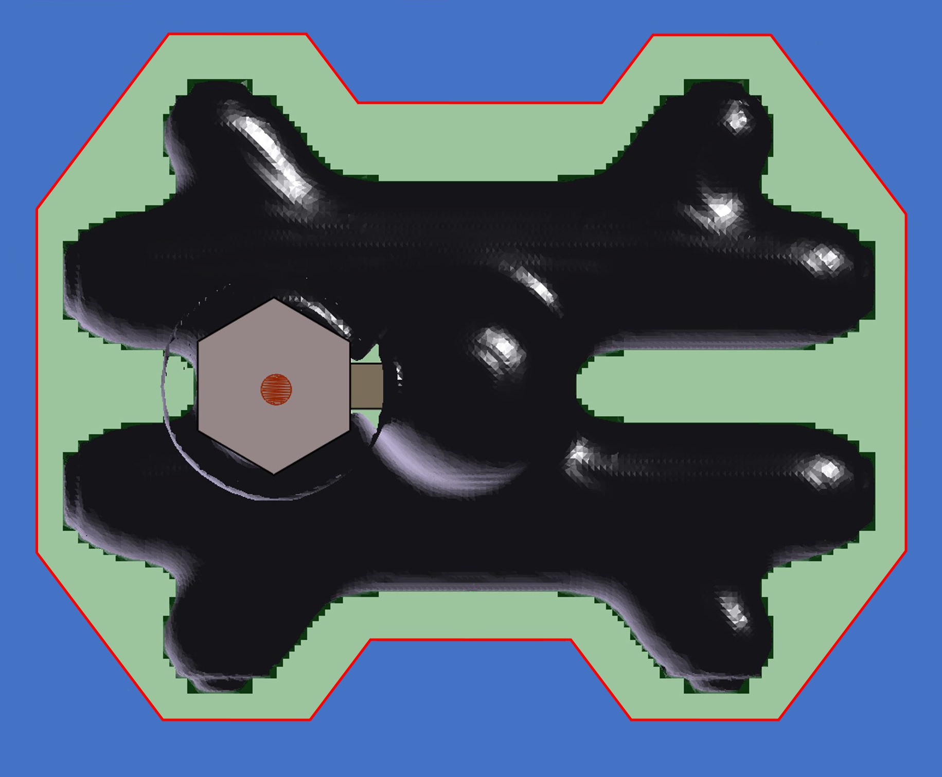 Fig. 3a: The foundrymen wanted to eliminate the area marked in blue … 