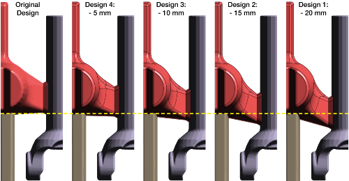 Fig. 3: The virtual variation of the feeder neck position prevents time-consuming and costly adjustments to the real mold, otherwise required in a classic trial-and-error method. 